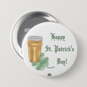 Badge Rond 7,6 Cm Bouton Bière et Shamrock (Saint-Patricks Day) (Devant & derrière)