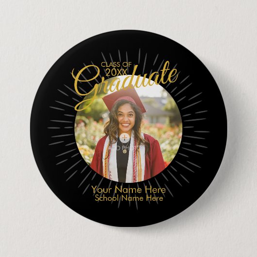Badge Rond 7,6 Cm Bouton Black & Gold Star Graduate (Devant)