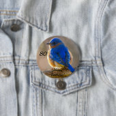 Badge Rond 7,6 Cm Bouton Bleu du Bonheur Anniversaire (En situation)