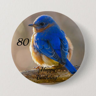 Badge Rond 7,6 Cm Bouton Bleu du Bonheur Anniversaire