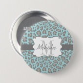 Badge Rond 7,6 Cm Bouton bleu et gris d'empreinte de léopard (Devant & derrière)