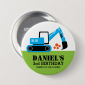 Badge Rond 7,6 Cm Bouton Bleu Excavateur de construction pour enfant (Devant & derrière)