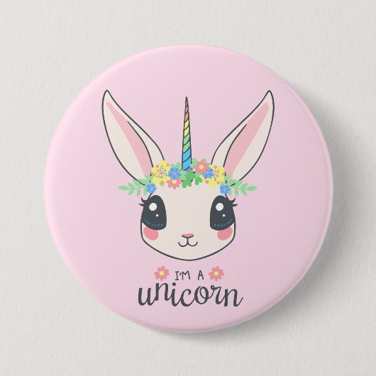 Badge Rond 7,6 Cm Bouton Bunny Unicorn (Devant)