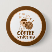 Badge Rond 7,6 Cm Bouton café et Tricot (Devant)