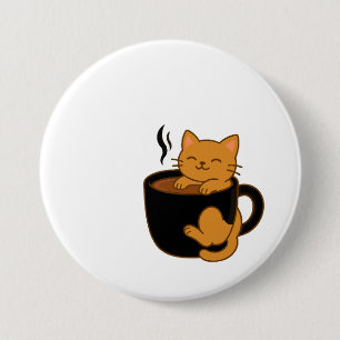 Badge Rond 7,6 Cm Bouton Chat Café Mignon – Chat Roux dans une Tasse