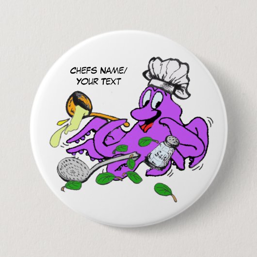 Badge Rond 7,6 Cm Bouton Chefs Cuisson Octopus (Devant)