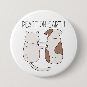 Badge Rond 7,6 Cm Bouton Chien Chat Paix sur Terre