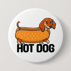 Badge Rond 7,6 Cm Bouton Chien Teckel Hot Dog