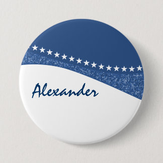 Badge Rond 7,6 Cm Bouton Courbes d'étoile bleu éblouissant