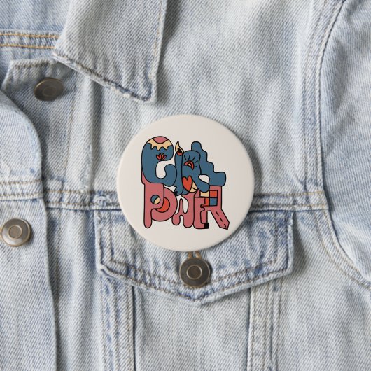 Badge Rond 7,6 Cm Bouton d'alimentation Fille (En situation)