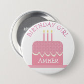 Badge Rond 7,6 Cm Bouton d'anniversaire de fille de Polka personnali (Devant & derrière)