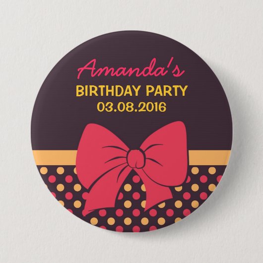 Badge Rond 7,6 Cm Bouton d'anniversaire des Pois Brown (Devant)