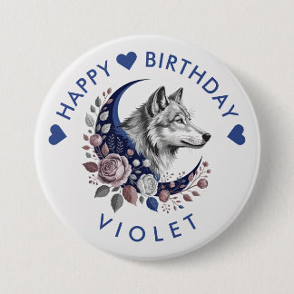 Badge Rond 7,6 Cm Bouton d'anniversaire heureux Wolf & Moon