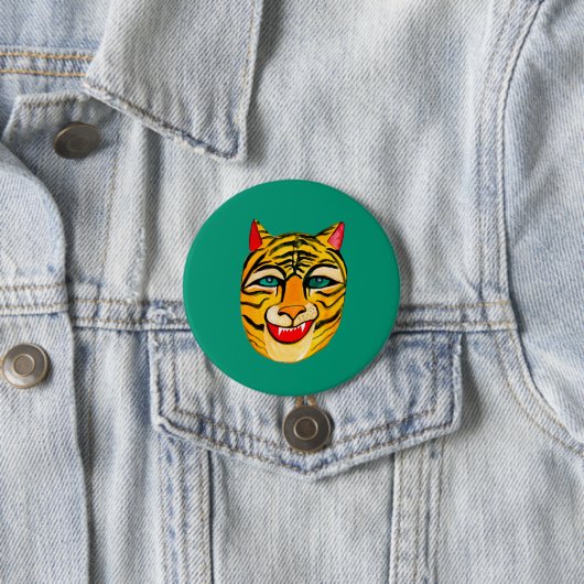Badge Rond 7,6 Cm Bouton d'aquarelle de tigre riant (En situation)