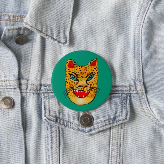 Badge Rond 7,6 Cm Bouton d'aquarelle Jaguar riant (En situation)