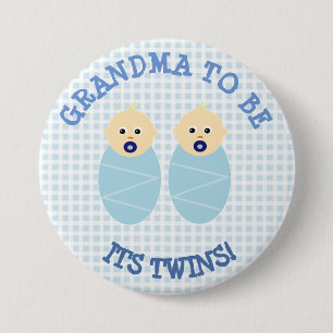 Badge Rond 7,6 Cm Bouton de Baby shower bleu de grand-mère pour jum