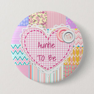 Badge Rond 7,6 Cm Bouton de baby shower de Heart de tante To Be