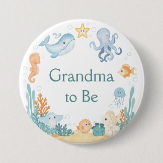 Badge Rond 7,6 Cm Bouton de Baby Shower Thème Océan