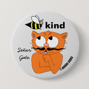Badge Rond 7,6 Cm Bouton de chat à moustache de dessin animé Soyez G