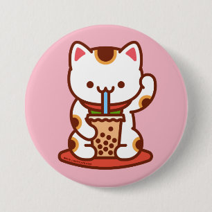 Badge Rond 7,6 Cm Bouton de chat amusant - BOBA KIT-THA MANEKI-NEKO