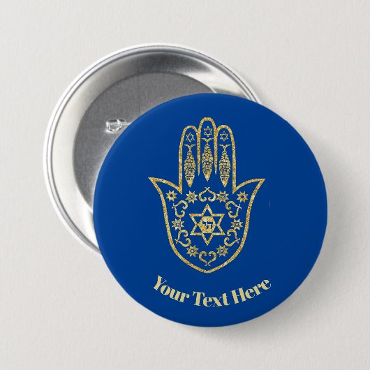 Badge Rond 7,6 Cm Bouton de contour Gold Hamsa pour Customiser (Devant & derrière)