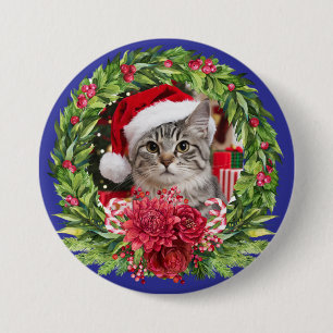 Badge Rond 7,6 Cm Bouton de couronne de Noël Tabby