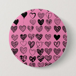 Badge Rond 7,6 Cm Bouton de dessin adorable Coeur noir