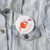 Badge Rond 7,6 Cm Bouton de dessin animé romantique Poisson et vers (En situation)