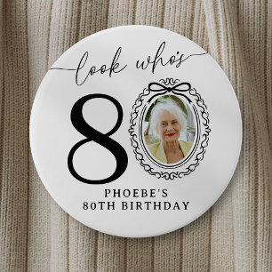 Badge Rond 7,6 Cm Bouton de fête photo pour 80e anniversaire   Regar