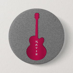 Badge Rond 7,6 Cm Bouton de guitare rayé, rose chaud
