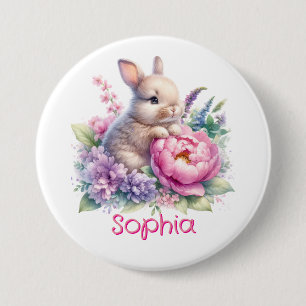 Badge Rond 7,6 Cm Bouton de jardin d'enfants de lapin mignon Aquarel