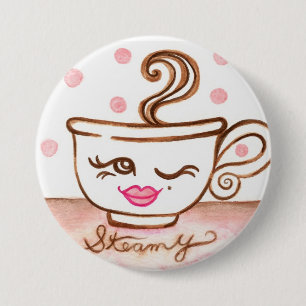 Badge Rond 7,6 Cm Bouton de la coupe de café vapeur