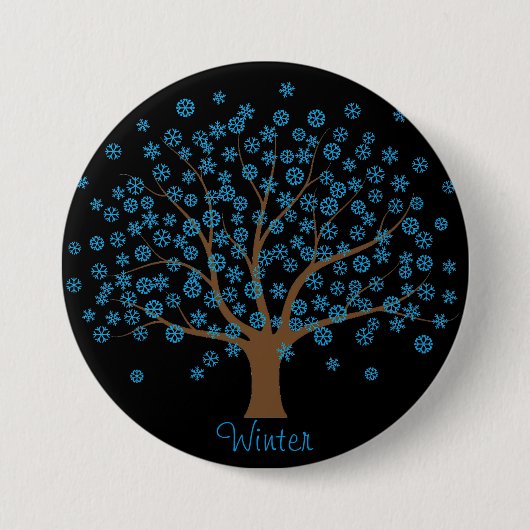 Badge Rond 7,6 Cm Bouton de l'arbre du flocon de neige en hiver (Devant)