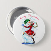 Badge Rond 7,6 Cm Bouton de Noël Cadeau Snowman and Girl Dance (Devant & derrière)