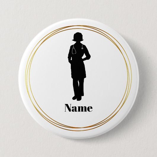 Badge Rond 7,6 Cm Bouton de nom Silhouette pour femme Doctor #2 (Devant)