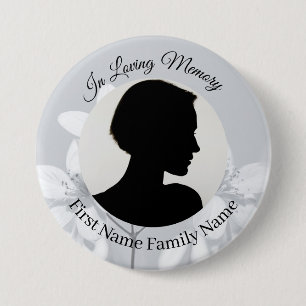 Badge Rond 7,6 Cm Bouton de photo de fleur grise mémorial