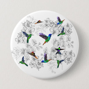 Badge Rond 7,6 Cm Bouton de printemps - Oiseaux colorés volant dans