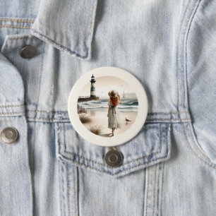 Badge Rond 7,6 Cm Bouton de promenade du phare de bord de mer