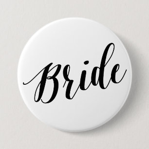 Badge Rond 7,6 Cm Bouton de script noir de mariée