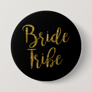 Badge Rond 7,6 Cm Bouton de témoin de mariée écriture Noir & Or