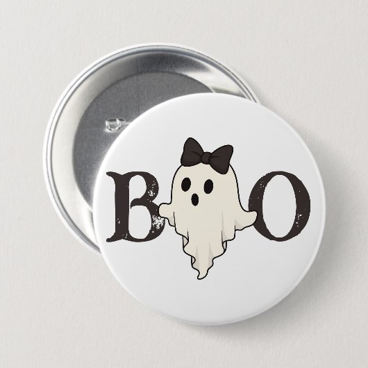 Badge Rond 7,6 Cm Bouton d'Halloween mignon - Fantôme "Boo" avec Bow (Devant & derrière)