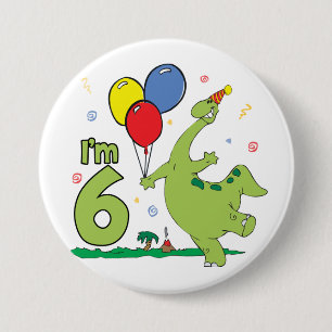 Badge Rond 7,6 Cm Bouton Dino 6e anniversaire