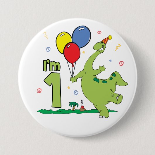 Badge Rond 7,6 Cm Bouton Dino Premier anniversaire (Devant)