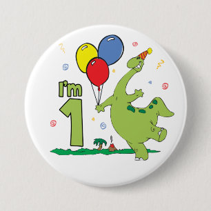 Badge Rond 7,6 Cm Bouton Dino Premier anniversaire