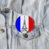 Badge Rond 7,6 Cm Bouton Drapeau Français Tour Eiffel (En situation)