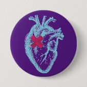 Badge Rond 7,6 Cm Bouton du coeur bleu/pourpre (Devant)
