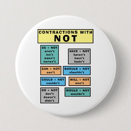 Badge Rond 7,6 Cm Bouton ESL Pour Enseigner Les Contractions Anglais (Devant)