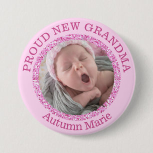 Badge Rond 7,6 Cm Bouton fier rose de grand-maman de bébé