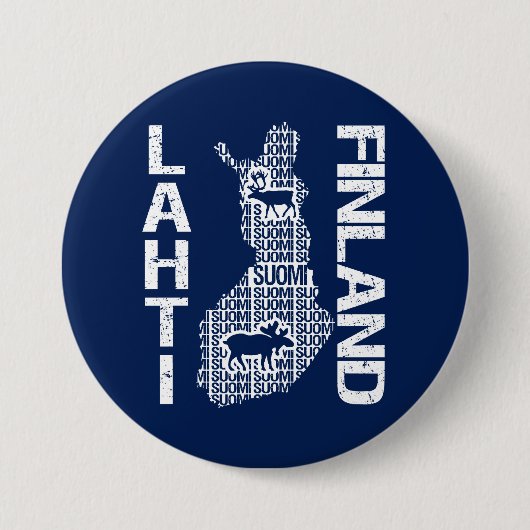 Badge Rond 7,6 Cm Bouton FINLANDE MAP - Lahti (Devant)