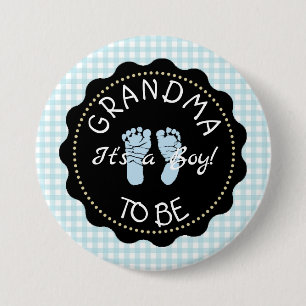 Badge Rond 7,6 Cm Bouton GRANDMA pour être bleu En vichy Baby shower